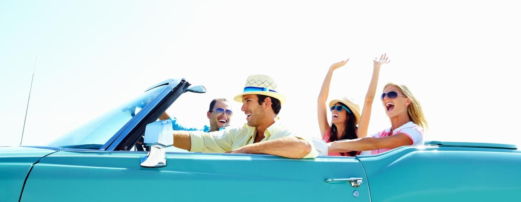 a group of people in a blue boat