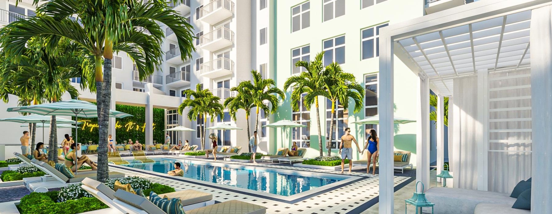 a pool in a courtyard