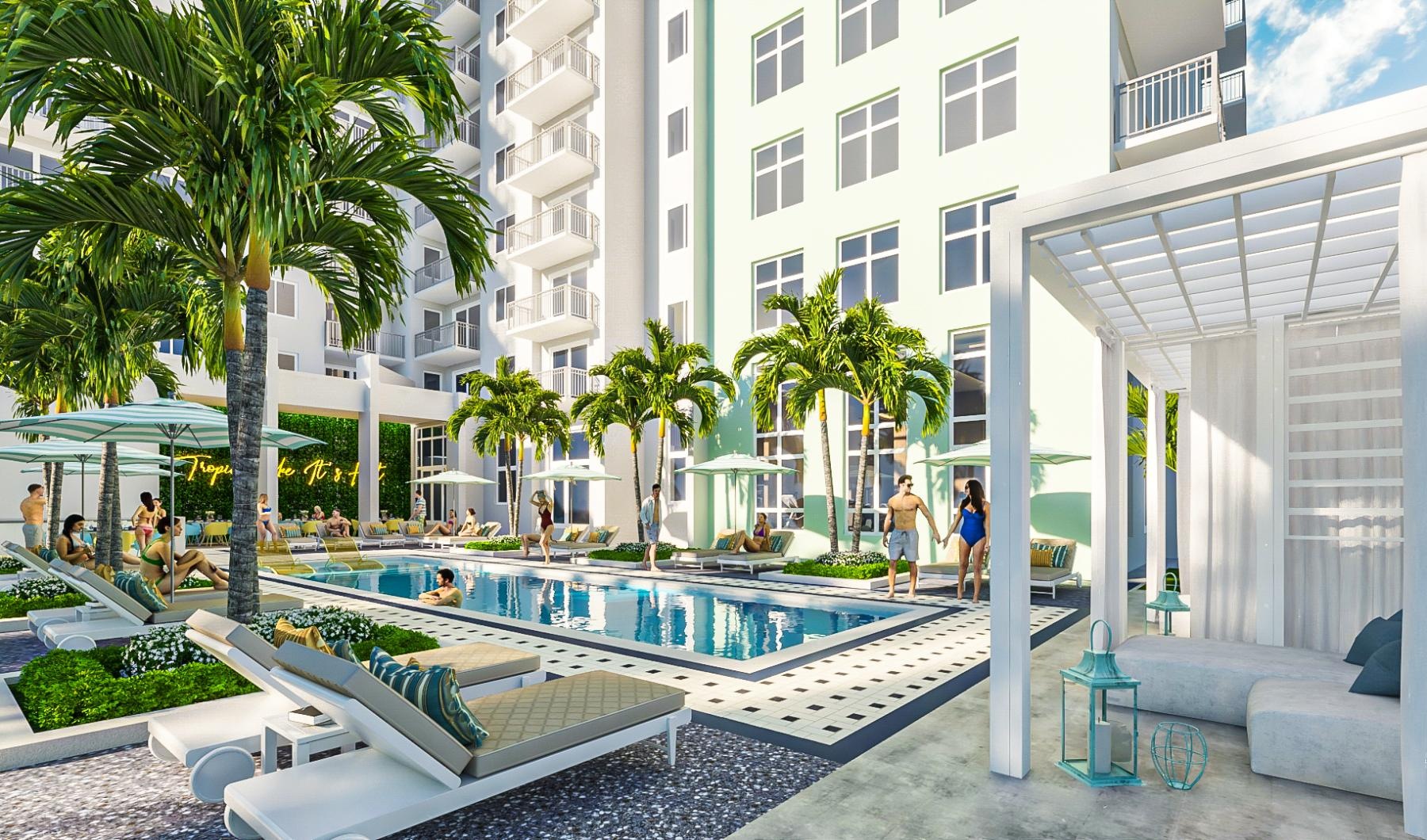 a pool in a courtyard